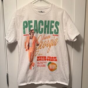 Justin Bieber Peaches From Georgia White Graphic Tee size L